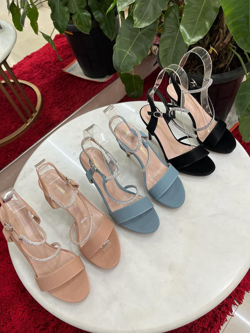 Open Toe High Heels With Rhinestone Ankle Strap